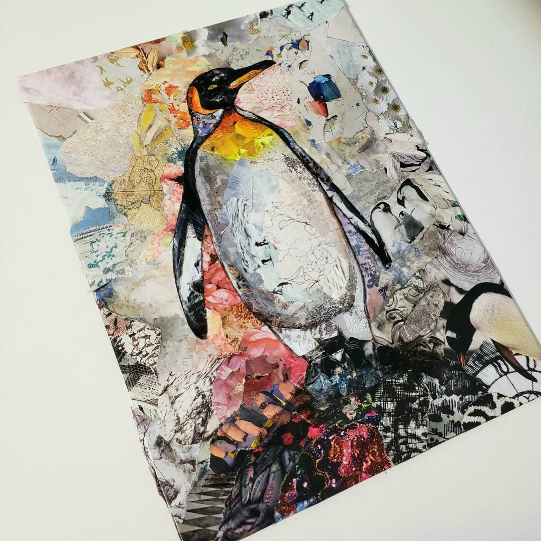 キングペンギン アートプリント コラージュ ミックスメディア
