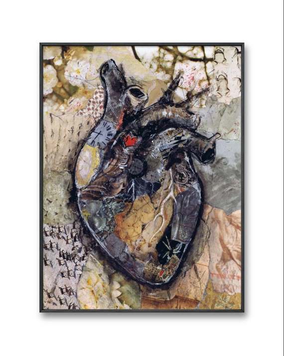 心臓と足の骨の油彩画