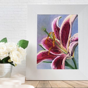 Star Gazer Lily Still life - Art Print Original Oil Painting bathroom hallway artwork single flower wall decor floral anniversary gift art