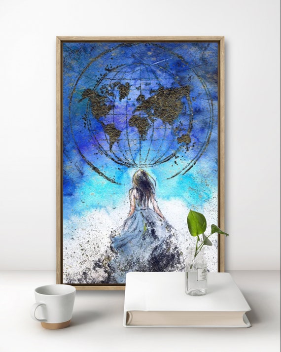 World Traveler Art PRINT, Original Watercolor Illustration Artwork Geography Map, Flying, Gold Leaf, Galaxy Wall Art Independent Courage - Etsy World Traveler Art PRINT, Original Watercolor Illustration Artwork Geography Map, Flying, Gold Leaf, Galaxy Wall Art Independent Courage - Etsy
