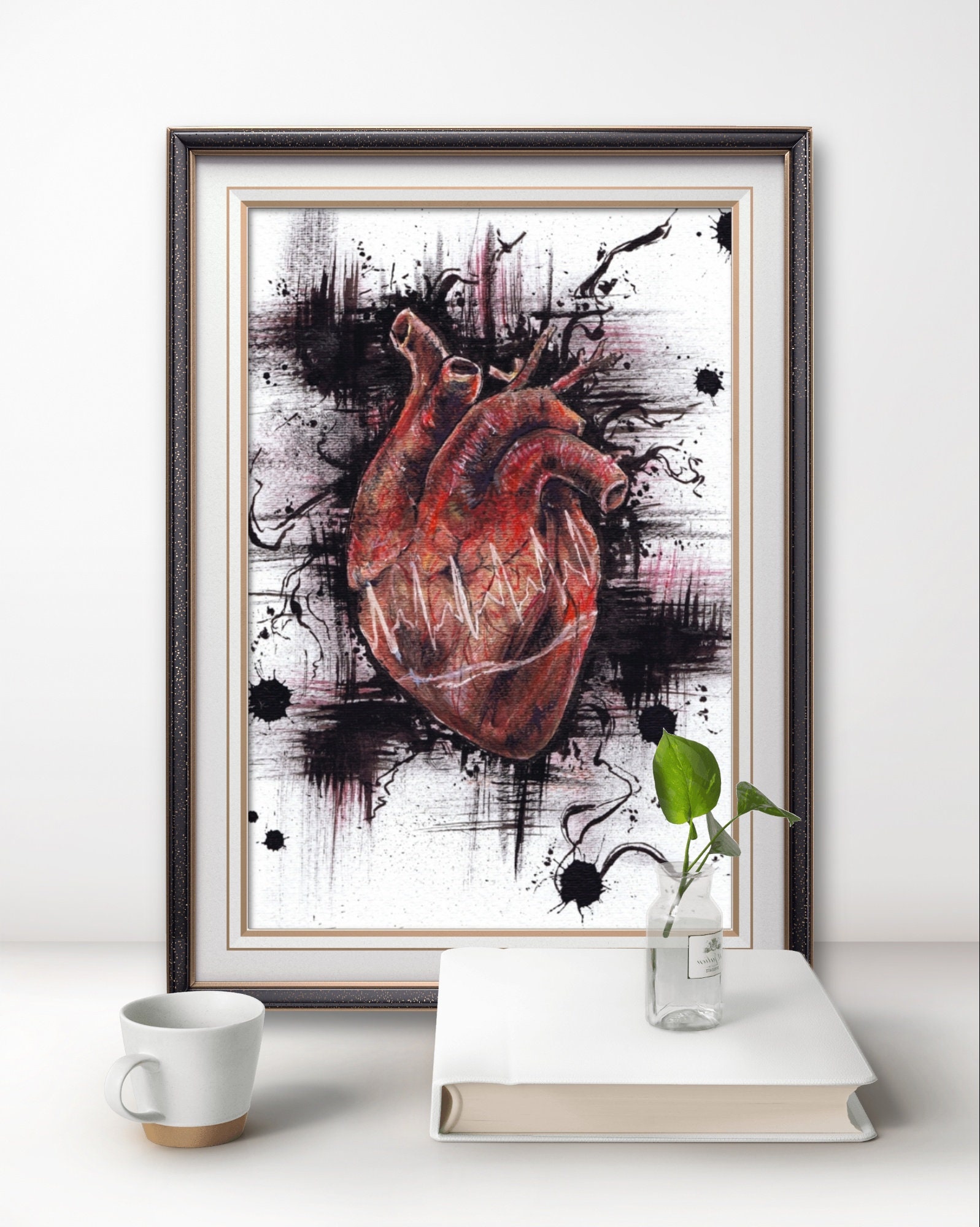 パルス - 解剖学的人間の心臓、アートプリント、オリジナル水彩
