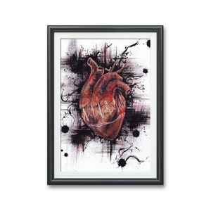 Pulse- Anatomic Human Heart, Art PRINT, Original Watercolor Illustration Artwork dark fantasy  realistic organ cardiology love wall decor