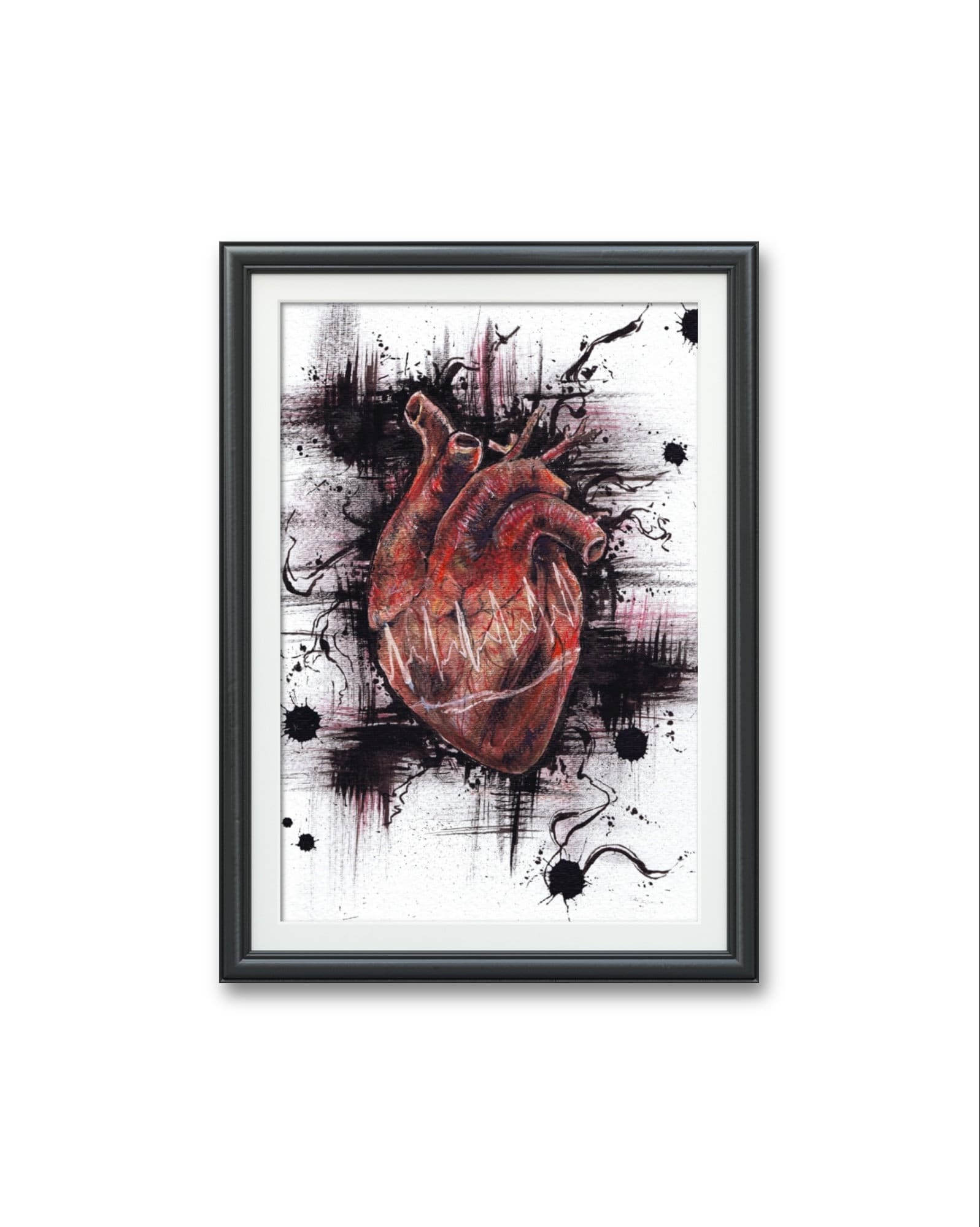 パルス - 解剖学的人間の心臓、アートプリント、オリジナル水彩
