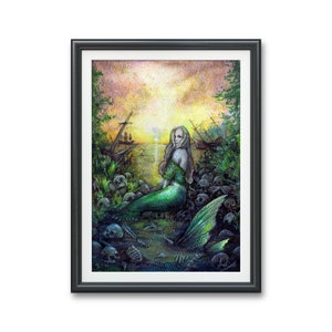 Siren, mermaid- Art PRINT, ship wrecked Original watercolor illustration artwork, love Romance Greek mythology Ocean illustration Oddessy
