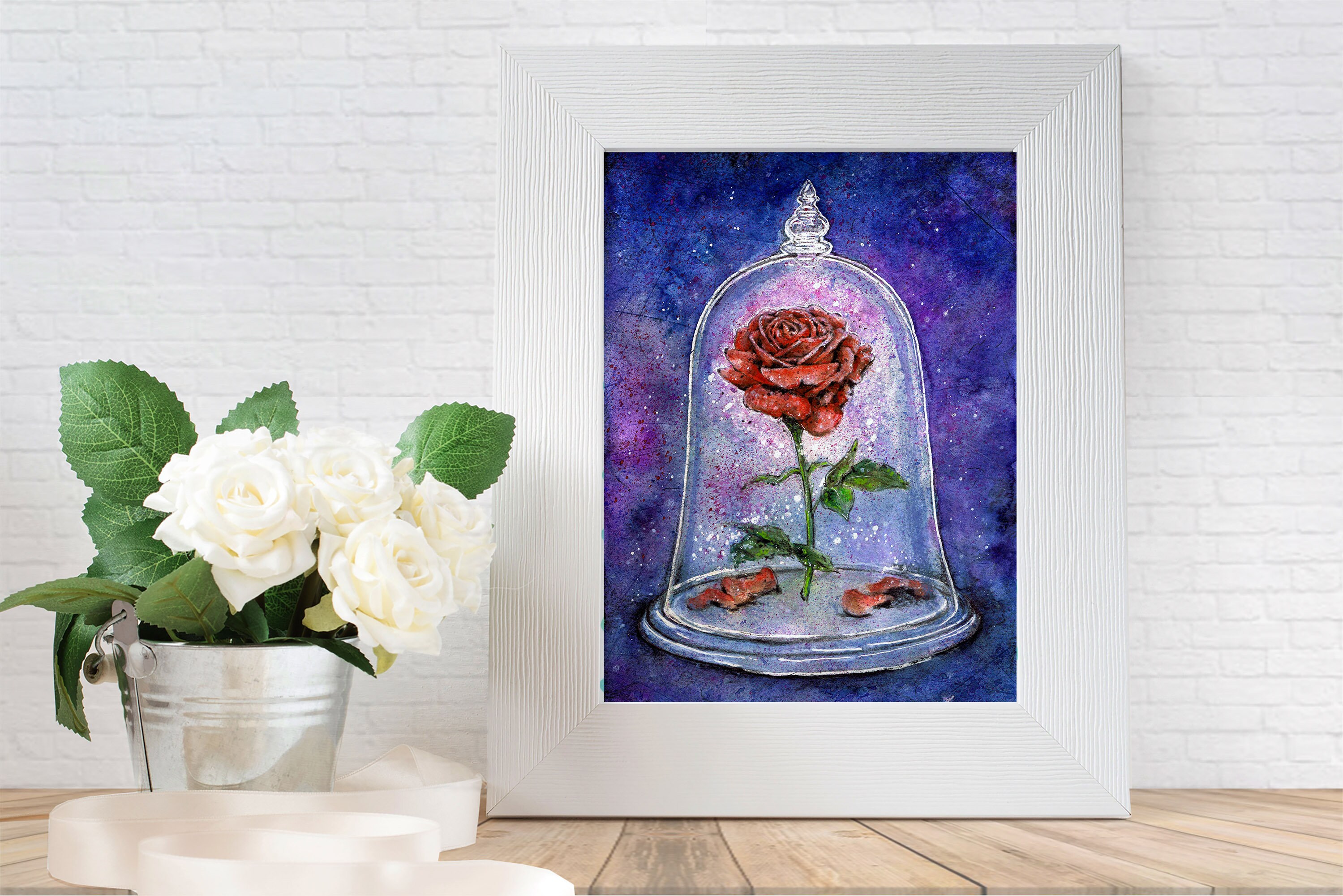Beauty Beast Painting Enchanted Rose Wall Art Etsy