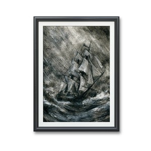 Ghost Ship, USS Constitution, Old Ironsides- Art PRINT, Original Watercolor Illustration Artwork, ship, boat storm rain gothic dark fantasy