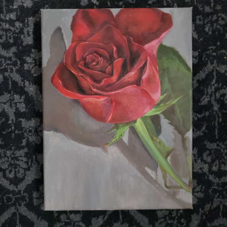 Romantic Art Print Original Oil Painting Red Rose Still Life Beauty And The Beast Floral Flower Crimson Enchanted Rose Fairy Tale Art Collectibles Prints Brainchild Net