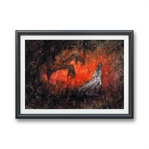 Relentless Shadows- Art PRINT, Original watercolor illustration artwork, hades, underworld horror, dark fantasy, nightmare Persephone art