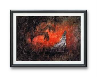 Meedogenloze schaduwen - Art PRINT, originele aquarel illustratie artwork, hades, onderwereld horror, donkere fantasie, nachtmerrie Persephone kunst