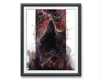 Her Vengeance- Original art PRINT, watercolor illustration Grim Reaper dark Gothic phantom artwork Morrigan greek mythology queen Persephone