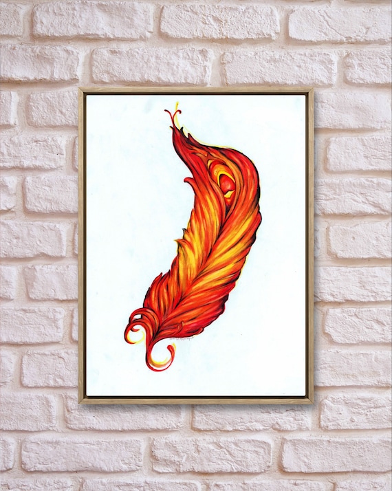 フェニックスの羽 - アートプリント、オリジナルの色鉛筆と水彩