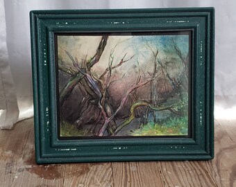 Swamp Landscape, framed original chalk pastel Illustration rainbow impressionism Louisiana marsh land country wetland coast muted artwork