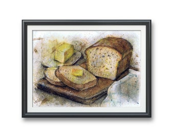 Southern Living, bread and butter- Art PRINT of an original watercolor illustration artwork bakery, kitchen, southern comfort, dinner, home