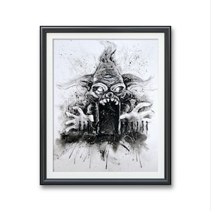 Haunted House Evil Clown- Original art PRINT, Watercolor Illustration Artwork black and white dark gothic fantasy horror Halloween carnival