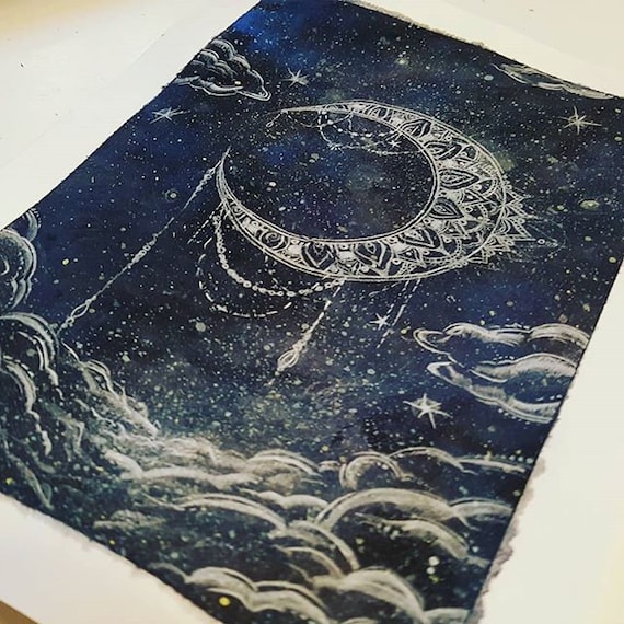 ファンタスティカルアートコレクション　クレセントムーン　ドリーム Dream Weaver- Art Print, Watercolor, Crescent Moon Henna Bohemian