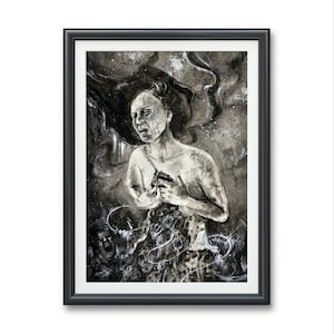 Pain- Art PRINT, Original Watercolor Illustration Artwork silent scream anxiety sew myself shut, mental illness awareness overwhelmed head