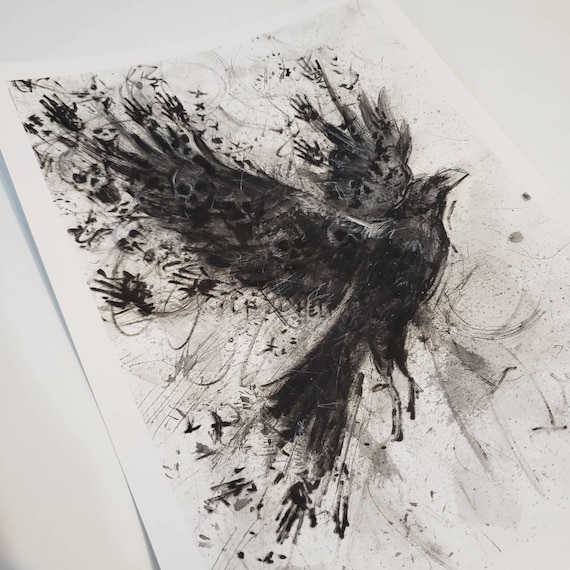 Death's Messenger Raven Art PRINT Original Watercolor 