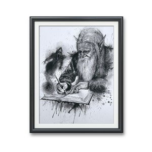 Blood king. Necromancer Original art PRINT, Watercolor Illustration Artwork black & white dark gothic fantasy horror nightmare phantom death