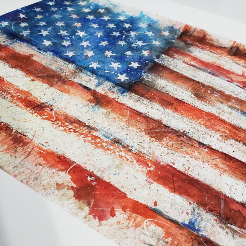 USA veteran United States Stars and Stripes American flag Old Glory- Original art watercolor illustration artwork wall art military