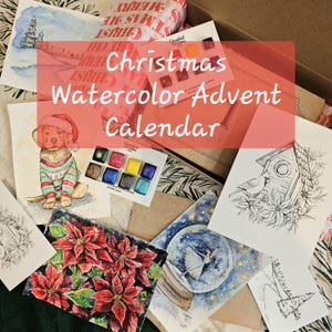 Advent Calendar 24 Envelopes Watercolor Christmas Set painting sheets Handmade Watercolour Mini Painting a day Mystery teen adult craft