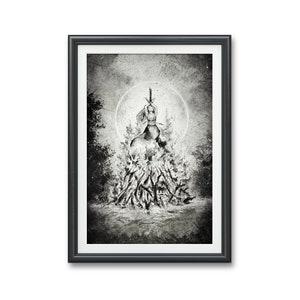 Burned at the Stake- Original art PRINT, Watercolor Witch, Wiccan Artwork black and white dark gothic horror persecute