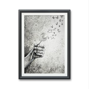 Diente de león de la felicidad- Oracle deck Art PRINT, Ilustración original de la acuarela Arte Dejar ir lanzar nuevos comienzos