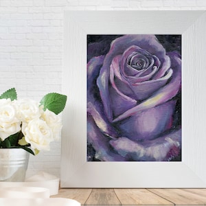 Purple Rose Still life - Art Print Original Oil Painting lavender bathroom hallway artwork