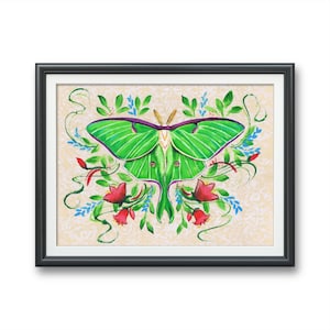 Lunar moth Art PRINT Original acrylic artwork