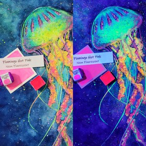 Flamingo Hot Pink- Neon Pastel Fluorescente Artesanal Aquarela Aquarela Ultravioleta UV reativa Vibrante Metade, Quarto, pan art