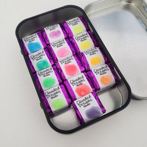 Estojo para paleta de arco-íris, aquarela, aquarela, fluorescente, feita à mão, ultravioleta reativa, UV vibrante, meia, quarta bandeja