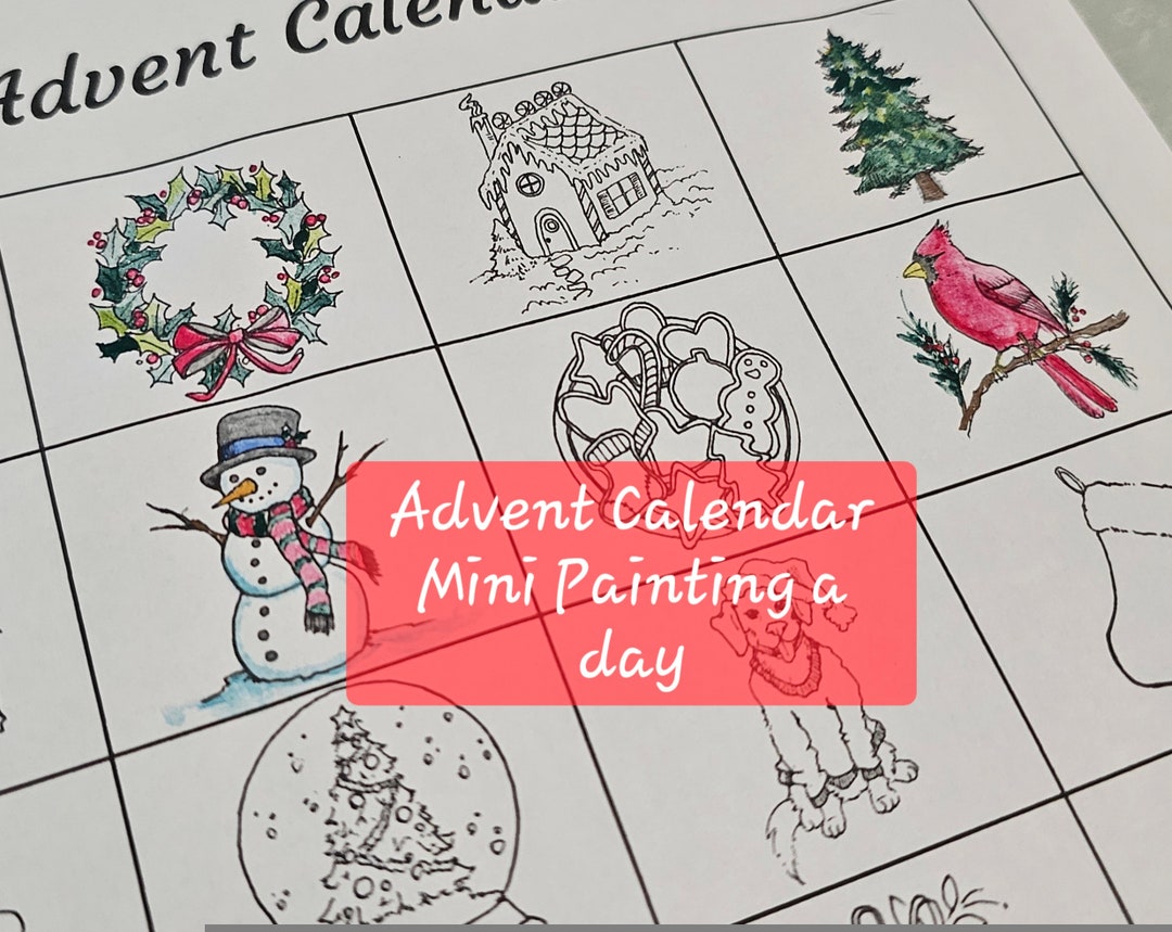 Advent Calendar Mini Coloring or Painting Sheet Watercolor Christmas ...