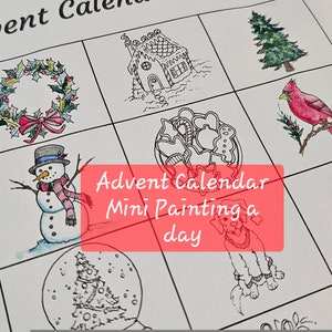 Calendario de Adviento Mini hoja para colorear o pintar Acuarela Pintura navideña a lo largo de la actividad diaria en el aula Arte