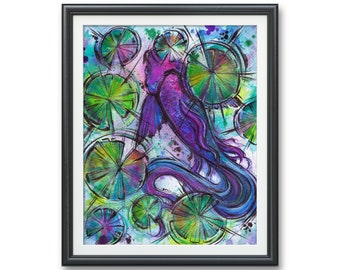 Rainbow Koi Fish- Art PRINT, Original Watercolor Illustration Buddism zen pond goldfish tranquil fortune luck energy purpose courage stream