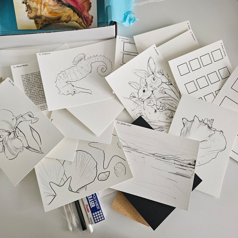 Watercolor Art Box Beach Subscription Box, Monthly 22 Art Prompts