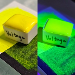 Amarelo Voltagem - Aquarela Fluorescente Neon Artesanal Feita à Mão, Aquarela Ultravioleta Reativa UV Brilhante Vibrante Metade, Quarto, Arte em Pano