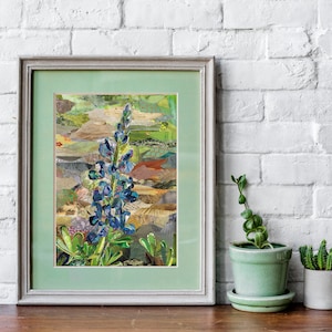 Texas Bluebonnet Collage Wall Art Print, Texas hill country, State flower, country artwork, wall decor, collage unique Texas themed gift