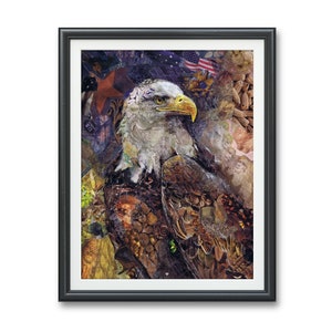 Amerikanischer Weißkopfseeadler, Liberty- Art PRINT Collage Vogel Malerei, patriotischer Stolz USA, USA, Veteran, Wandkunst verstecktes Bild Auge Spion