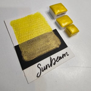 Raio de Sol Amarelo - Noite Estrelada Artesanal Aquarela mica brilho brilhante, aquarela iridescente Vibrante Metade, Quarto, ponto pan art
