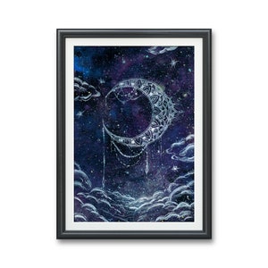 Dream Weaver- Impresión de arte, acuarela, luna creciente Henna boho galaxia gitana noche estrellada luna tarot carta wiccan Constelaciones de DreamWorks