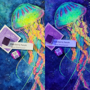 Sabugueiro Roxo- Neon Pastel Fluorescente Artesanal Aquarela Aquarela Ultravioleta reativa UV Vibrante Metade, Quarto, pan art