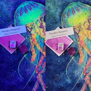 Paradise Magenta Roxo- Neon Pastel Fluorescente Artesanal Aquarela Aquarela Ultravioleta UV reativa Vibrante Metade, Quarto, panela