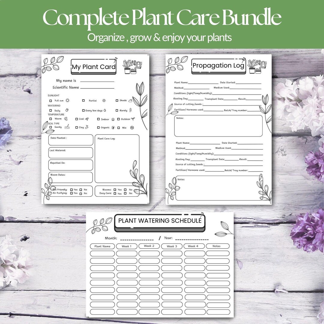 Plant Care Kit Printable - Propagation Log , Watering Tracker , Plant ...