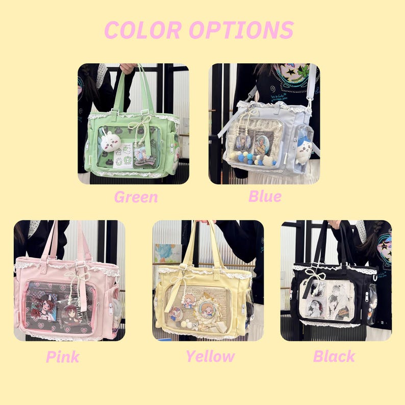 Ita multicolored bag with insert, anime shoulder bag, window bag for pins, Pin Display Bag, itabag cosplay, Kawaii Bag, Pin Display Bag image 2