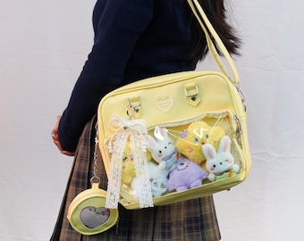 Bolso Ita grande cruzado con inserto, bolso Ita de anime, bonito bolso de hombro para coleccionistas, bolso mensajero Ita, bolso con ventana, bolso para exhibir pins, monedero para pins.