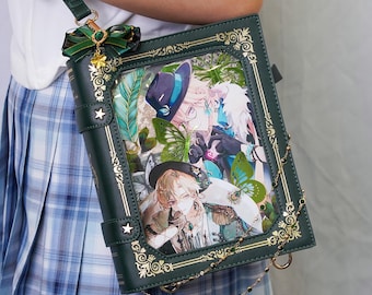 Book Shaped Clear Ita Shoulder Bag with Card Holder, Transparent Show Bag for Badges, Small Crossbody for Women and Ota Events