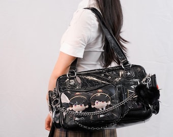 Y2K Gothic Ita Bag / Dual Display Layers Transparent Bag for Plushies/Pins anime shoulder bag, window bag for pins, messenger bag
