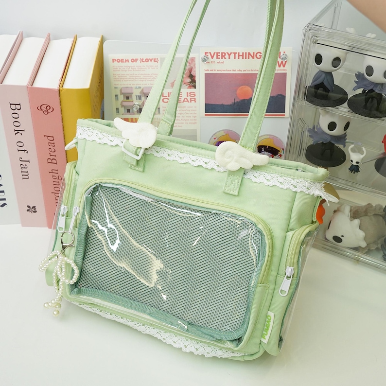 Ita multicolored bag with insert, anime shoulder bag, window bag for pins, Pin Display Bag, itabag cosplay, Kawaii Bag, Pin Display Bag image 3