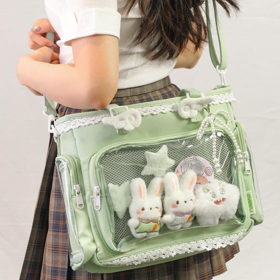 Ita multicolored bag with insert, anime shoulder bag, window bag for pins, Pin Display Bag, itabag cosplay,   Kawaii  Bag, Pin Display Bag