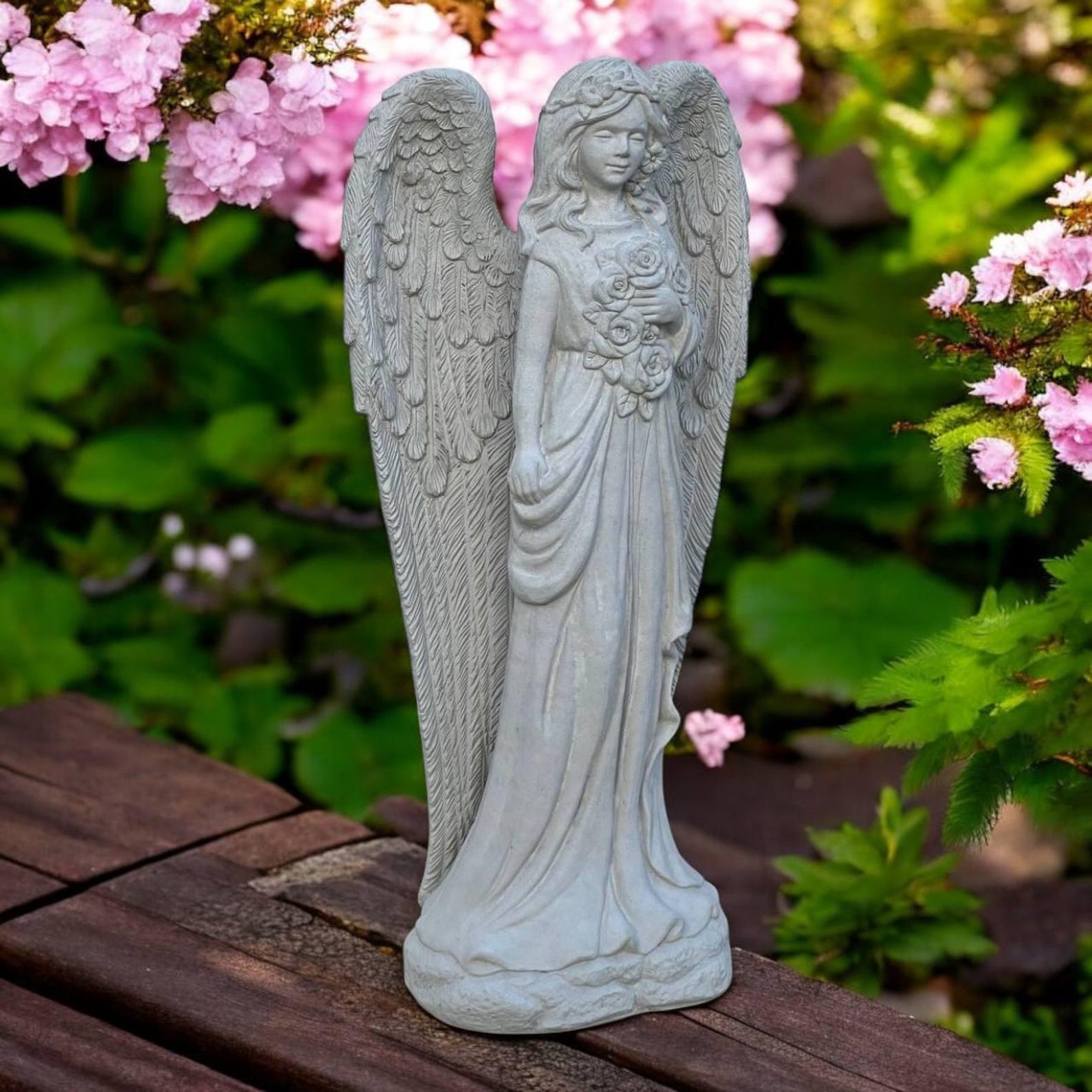 Concrete Angel Statue - Garden Cherub Design - Stone Religious Art ...