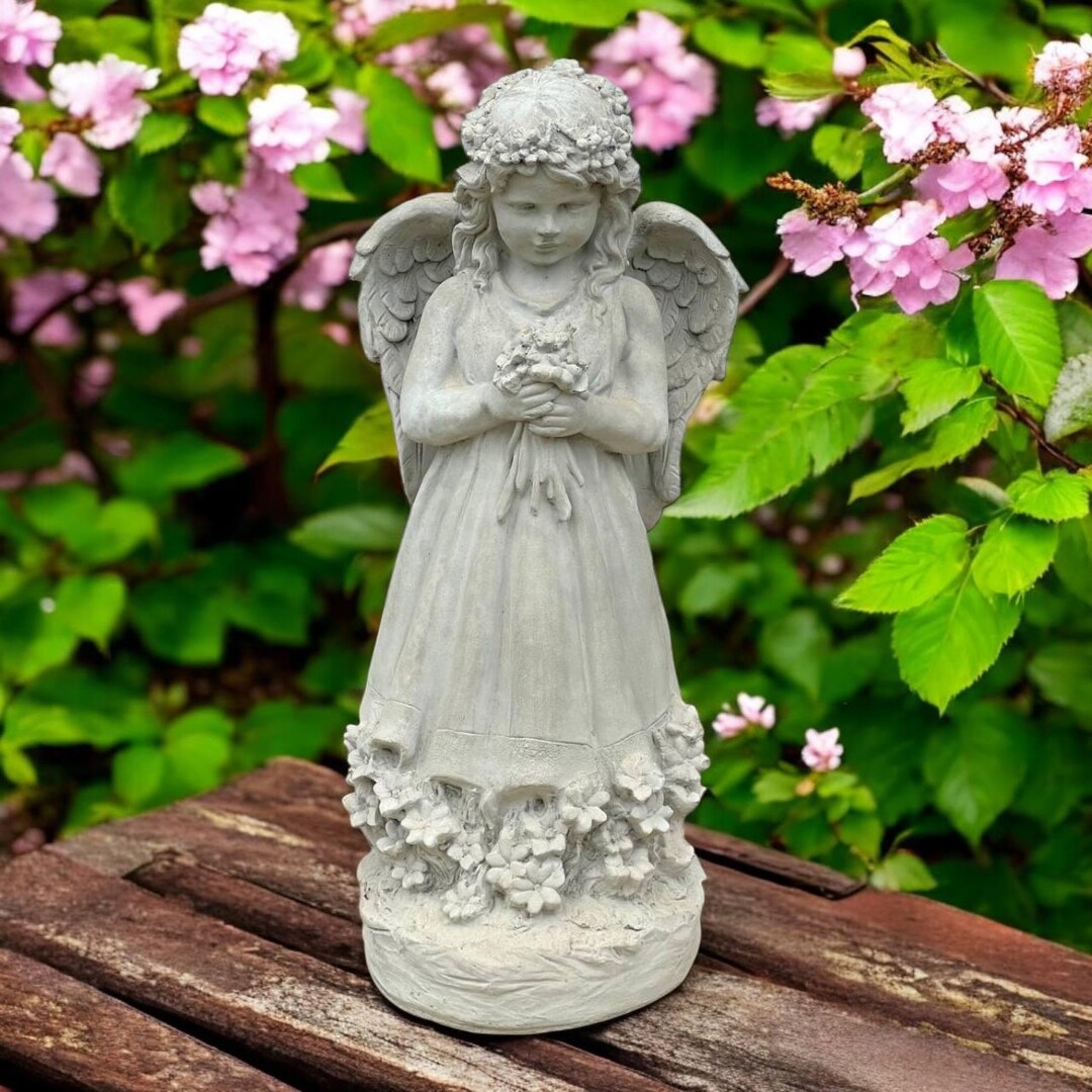 Garden Cherub Statue - Lawn Religious Design - Stone Angel Sculpture ...